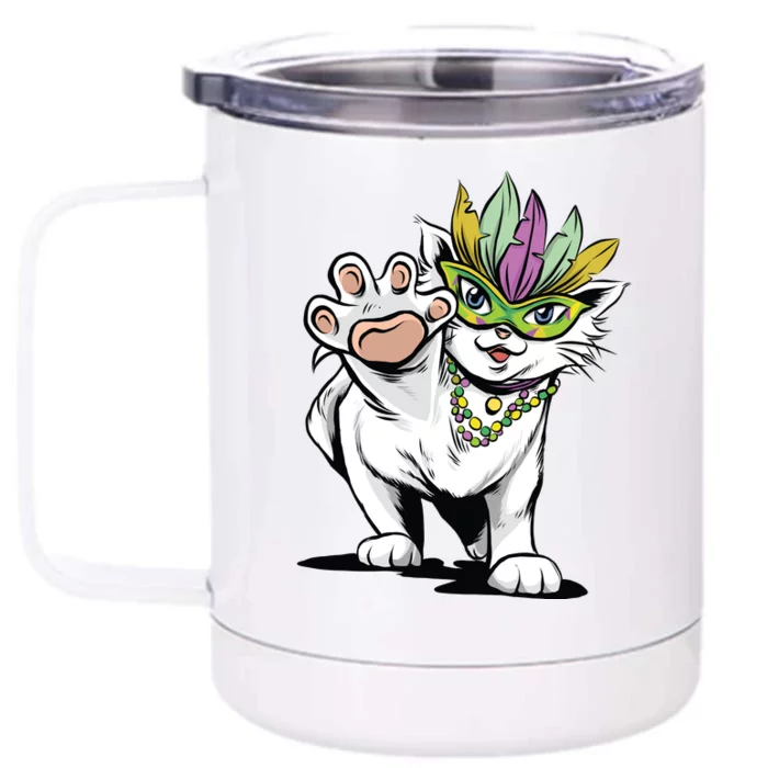 Mardi Gras Cat Front & Back 12oz Stainless Steel Tumbler Cup