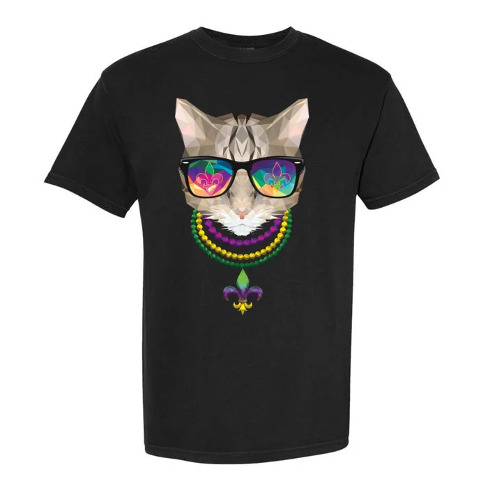 Mardi Gras Cat Beads and Sunglasses NOLA Garment-Dyed Heavyweight T-Shirt