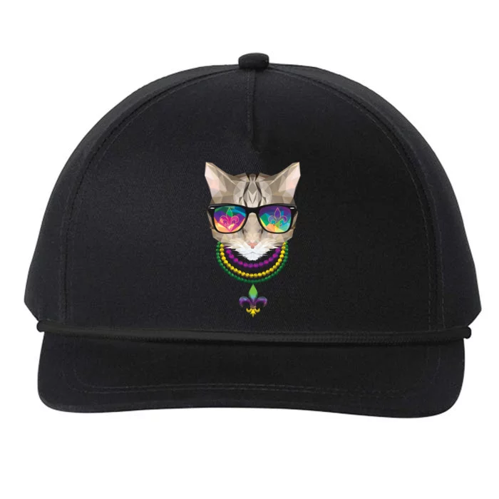 Mardi Gras Cat Beads and Sunglasses NOLA Snapback Five-Panel Rope Hat