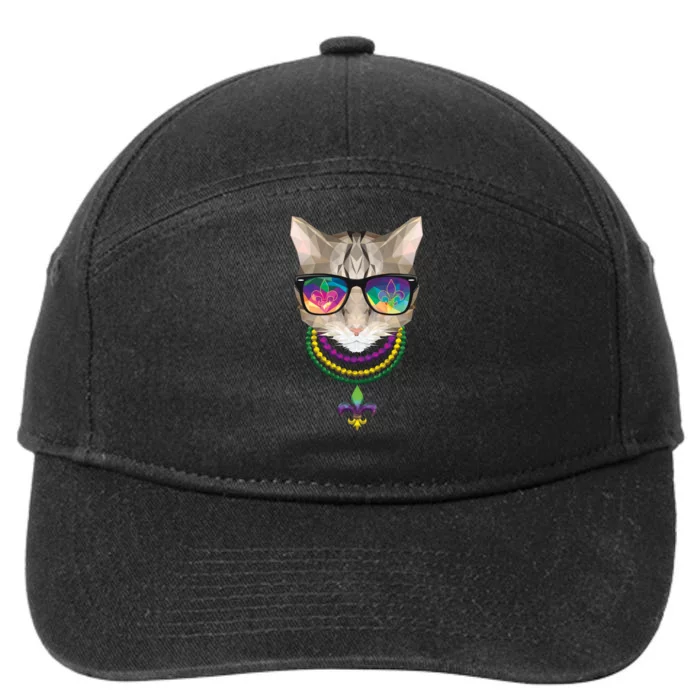 Mardi Gras Cat Beads and Sunglasses NOLA 7-Panel Snapback Hat