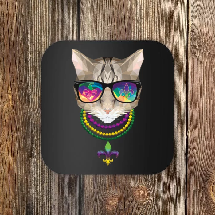 Mardi Gras Cat Beads and Sunglasses NOLA Coaster