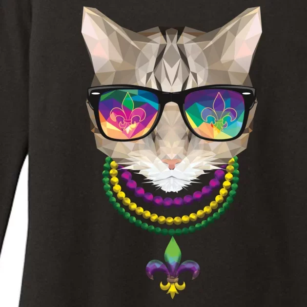 Mardi Gras Cat Beads and Sunglasses NOLA Womens CVC Long Sleeve Shirt