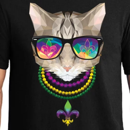 Mardi Gras Cat Beads and Sunglasses NOLA Pajama Set