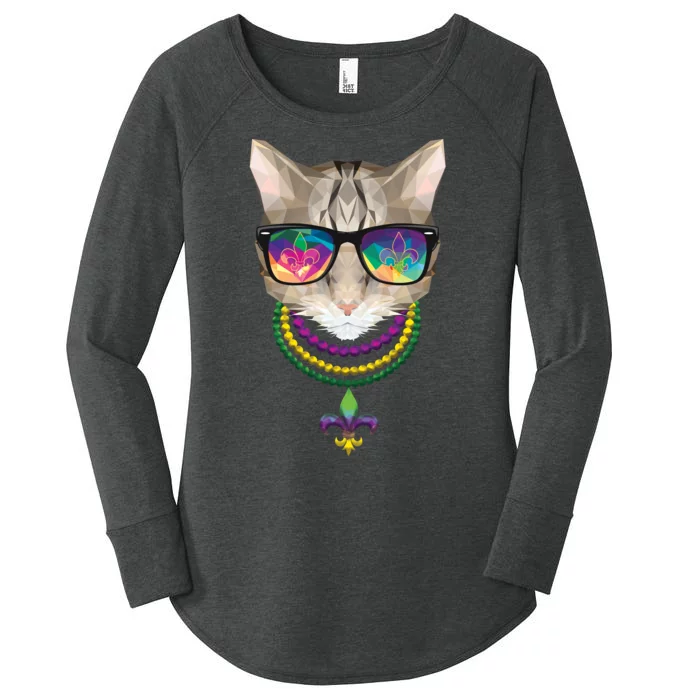 Mardi Gras Cat Beads and Sunglasses NOLA Women's Perfect Tri Tunic Long Sleeve Shirt