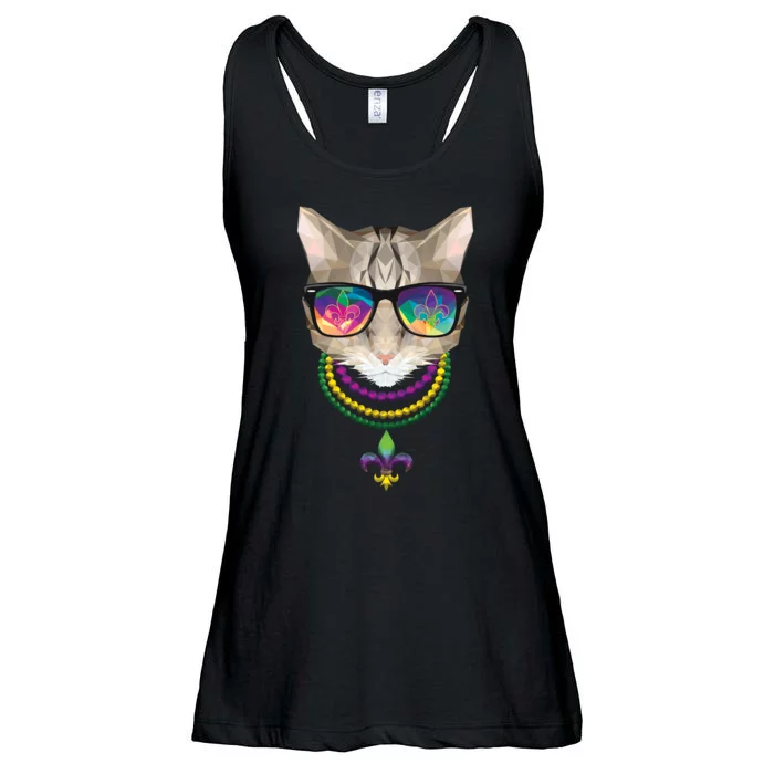 Mardi Gras Cat Beads and Sunglasses NOLA Ladies Essential Flowy Tank