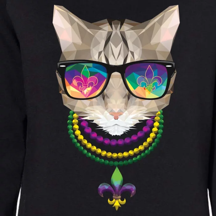 Mardi Gras Cat Beads and Sunglasses NOLA Womens California Wash Sweatshirt