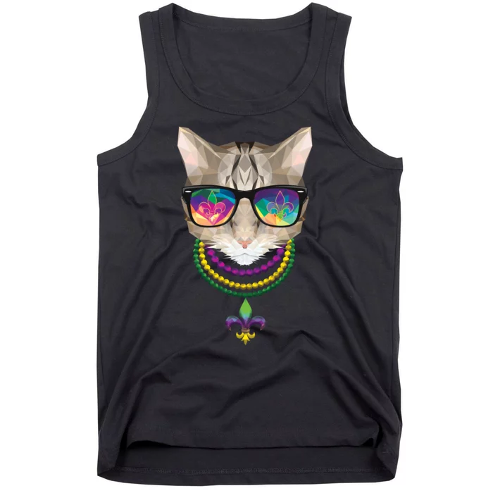 Mardi Gras Cat Beads and Sunglasses NOLA Tank Top