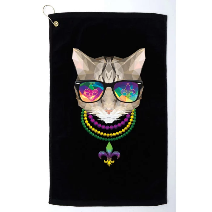 Mardi Gras Cat Beads and Sunglasses NOLA Platinum Collection Golf Towel