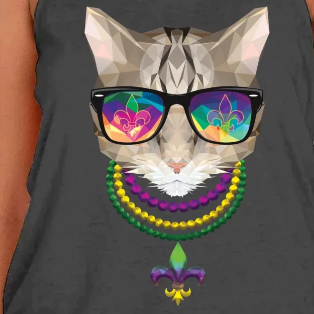 Mardi Gras Cat Beads and Sunglasses NOLA Women's Knotted Racerback Tank