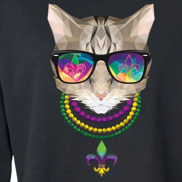 Mardi Gras Cat Beads and Sunglasses NOLA Cropped Pullover Crew