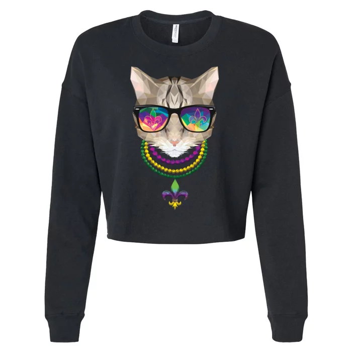 Mardi Gras Cat Beads and Sunglasses NOLA Cropped Pullover Crew