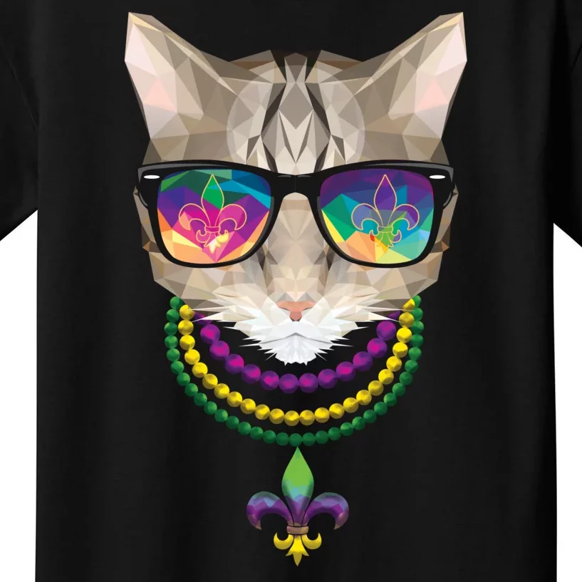 Mardi Gras Cat Beads and Sunglasses NOLA Kids T-Shirt