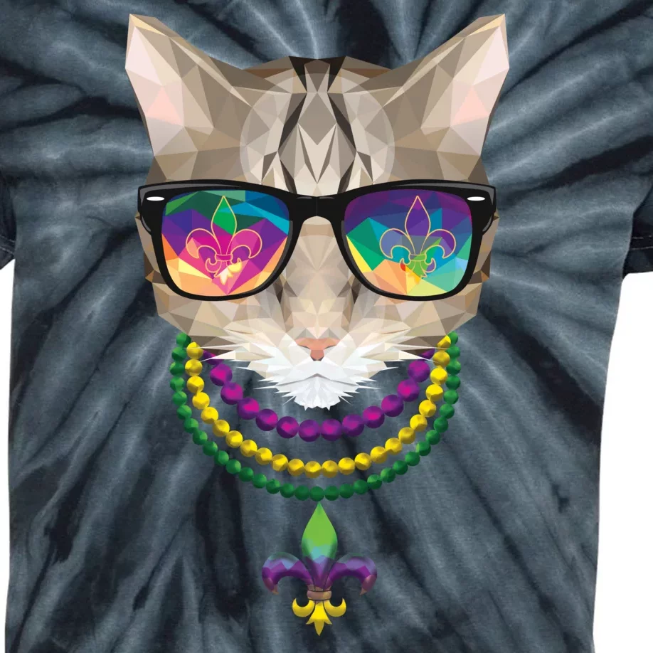 Mardi Gras Cat Beads and Sunglasses NOLA Kids Tie-Dye T-Shirt