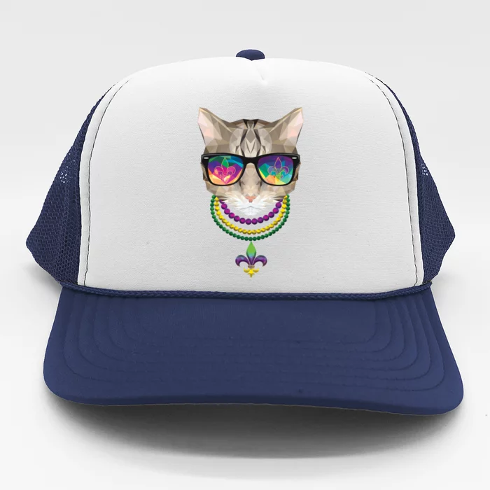 Mardi Gras Cat Beads and Sunglasses NOLA Trucker Hat