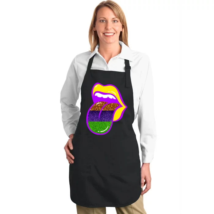 Mardi Gras Colorful Lips Full-Length Apron With Pocket