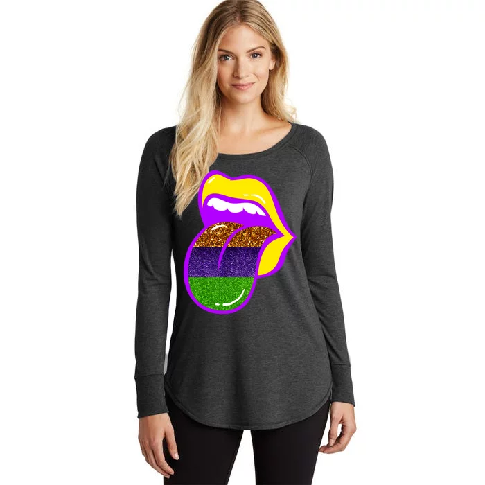 Mardi Gras Colorful Lips Women's Perfect Tri Tunic Long Sleeve Shirt