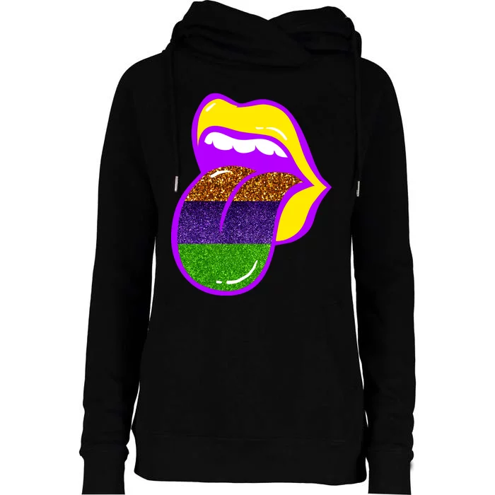 Mardi Gras Colorful Lips Womens Funnel Neck Pullover Hood