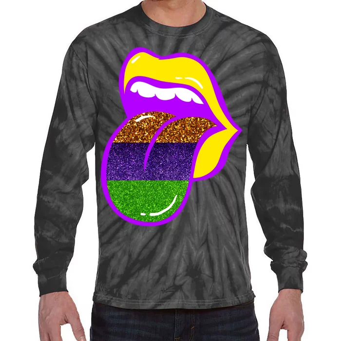 Mardi Gras Colorful Lips Tie-Dye Long Sleeve Shirt