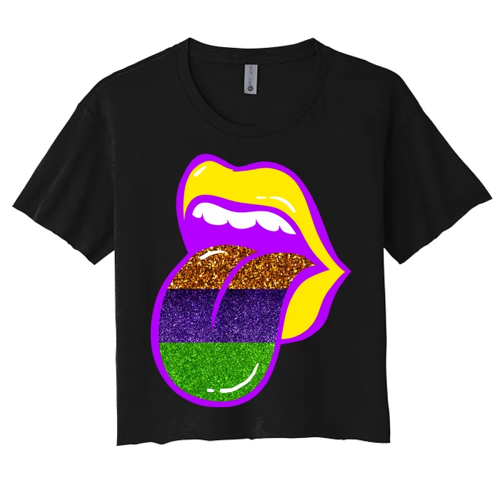 Mardi Gras Colorful Lips Women's Crop Top Tee