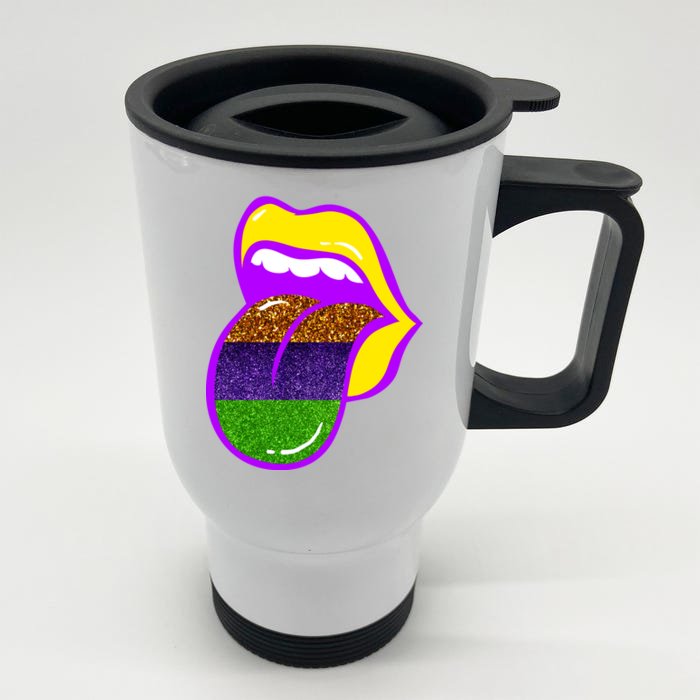 Mardi Gras Colorful Lips Front & Back Stainless Steel Travel Mug