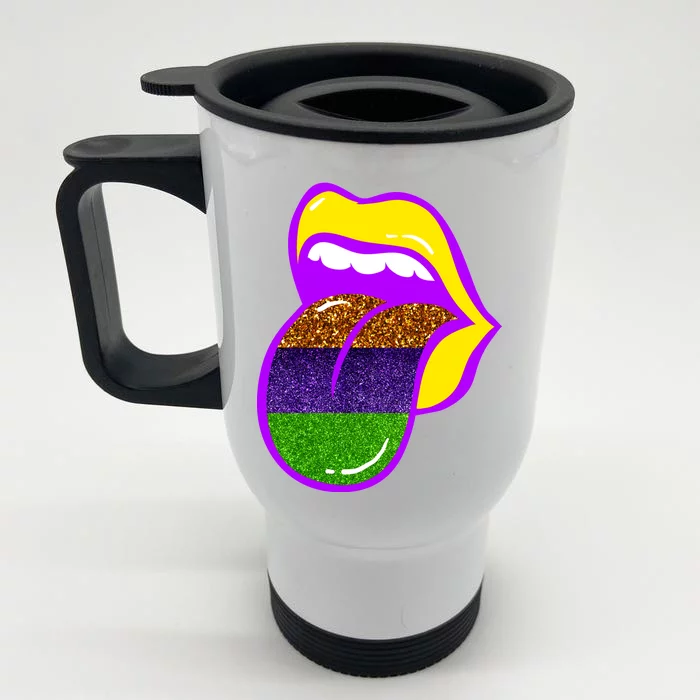 Mardi Gras Colorful Lips Front & Back Stainless Steel Travel Mug