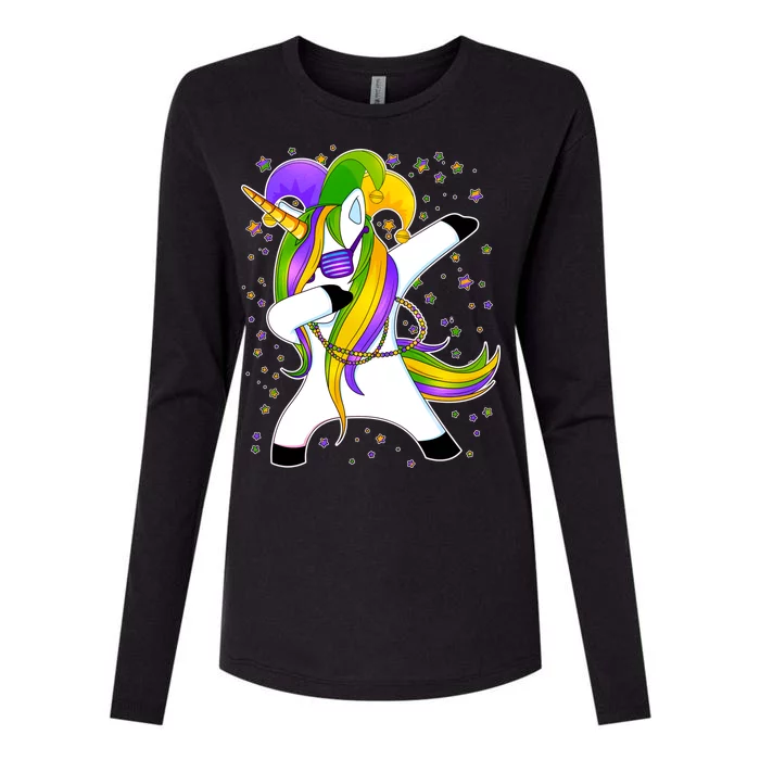 Mardi Gras Dabbing Unicorn Womens Cotton Relaxed Long Sleeve T-Shirt