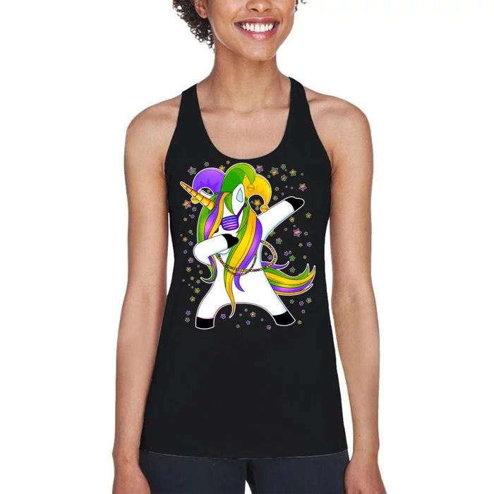 Mardi Gras Dabbing Unicorn Women's Racerback Tank