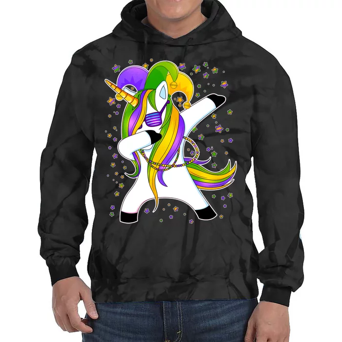 Mardi Gras Dabbing Unicorn Tie Dye Hoodie