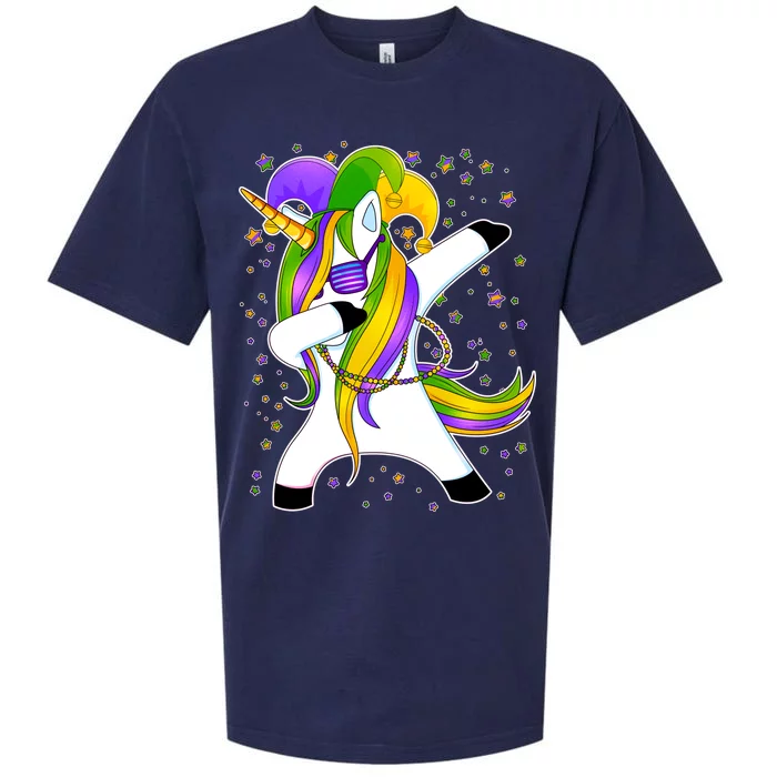 Mardi Gras Dabbing Unicorn Sueded Cloud Jersey T-Shirt