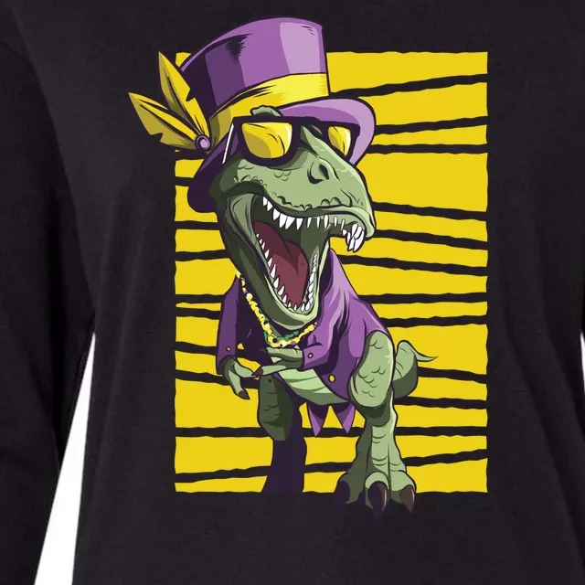 Mardi Gras Dinosaur Womens Cotton Relaxed Long Sleeve T-Shirt