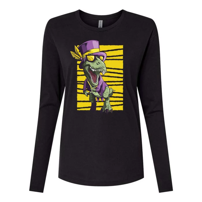 Mardi Gras Dinosaur Womens Cotton Relaxed Long Sleeve T-Shirt