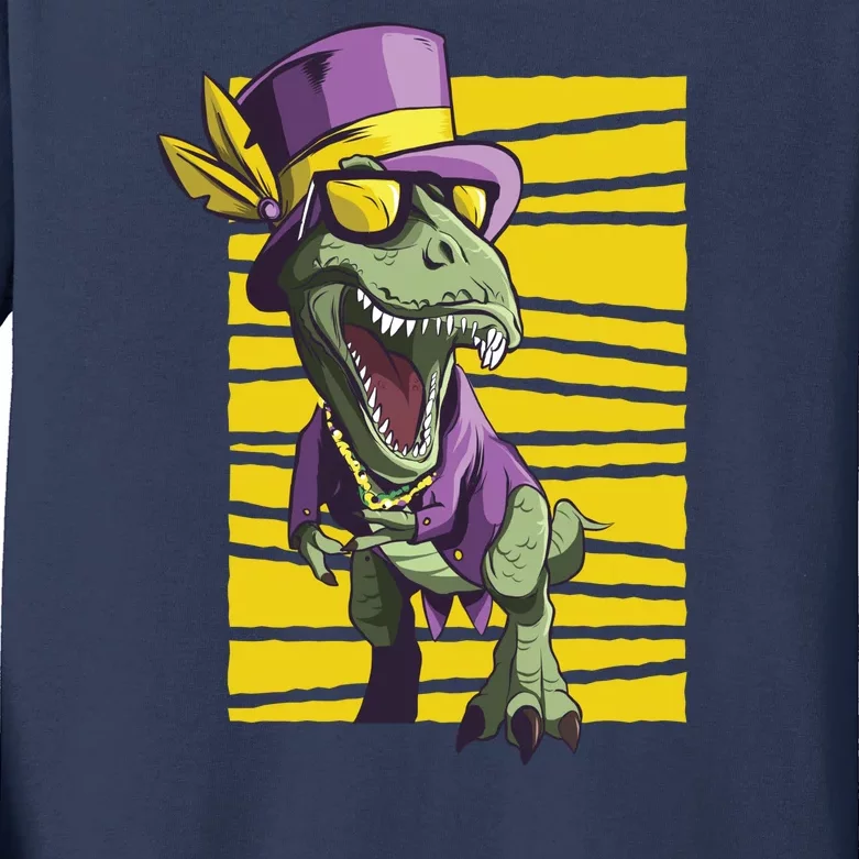 Mardi Gras Dinosaur Kids Long Sleeve Shirt