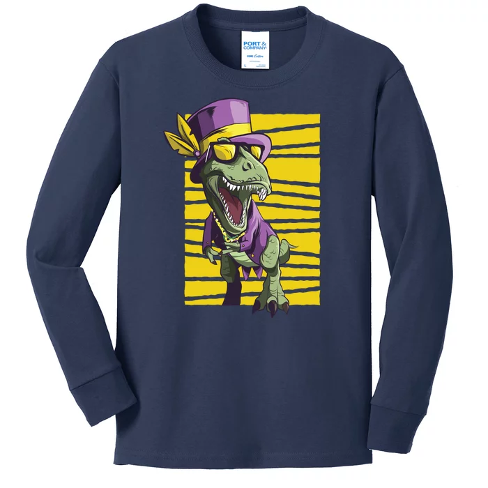 Mardi Gras Dinosaur Kids Long Sleeve Shirt