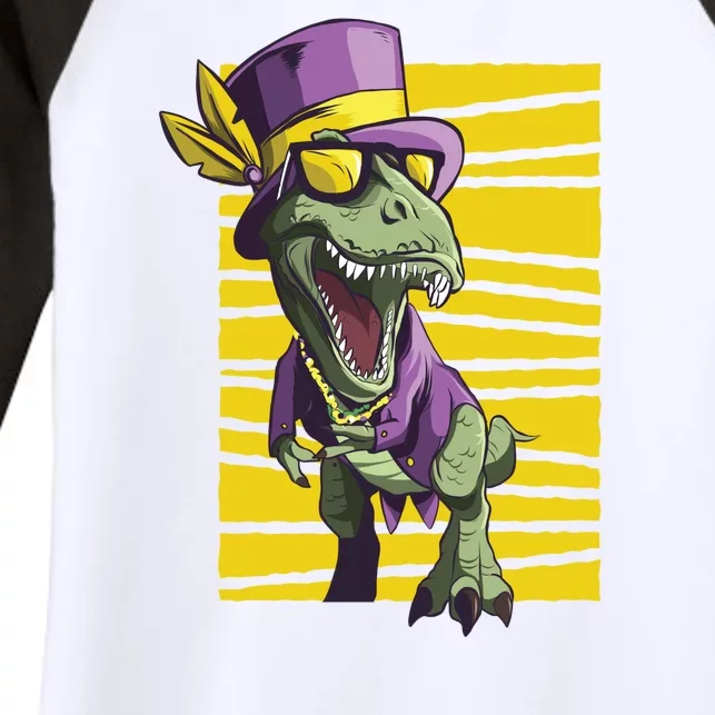 Mardi Gras Dinosaur Women's Tri-Blend 3/4-Sleeve Raglan Shirt