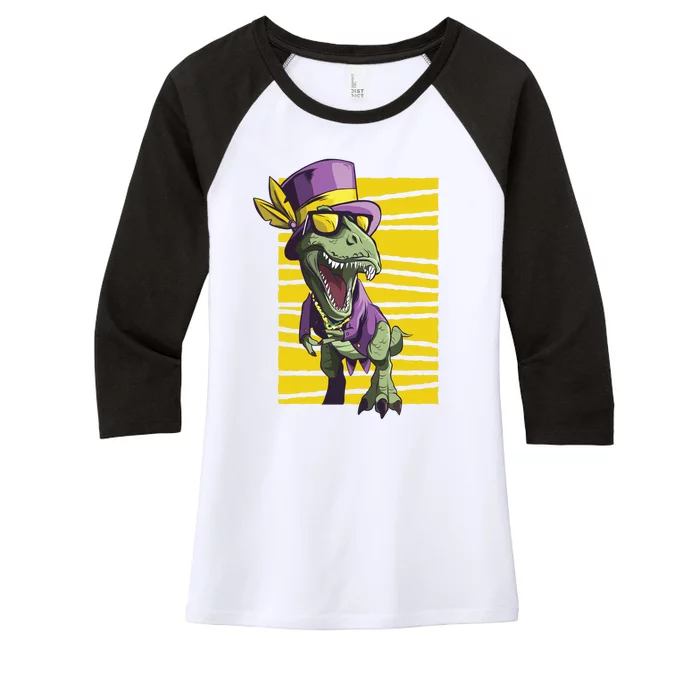 Mardi Gras Dinosaur Women's Tri-Blend 3/4-Sleeve Raglan Shirt