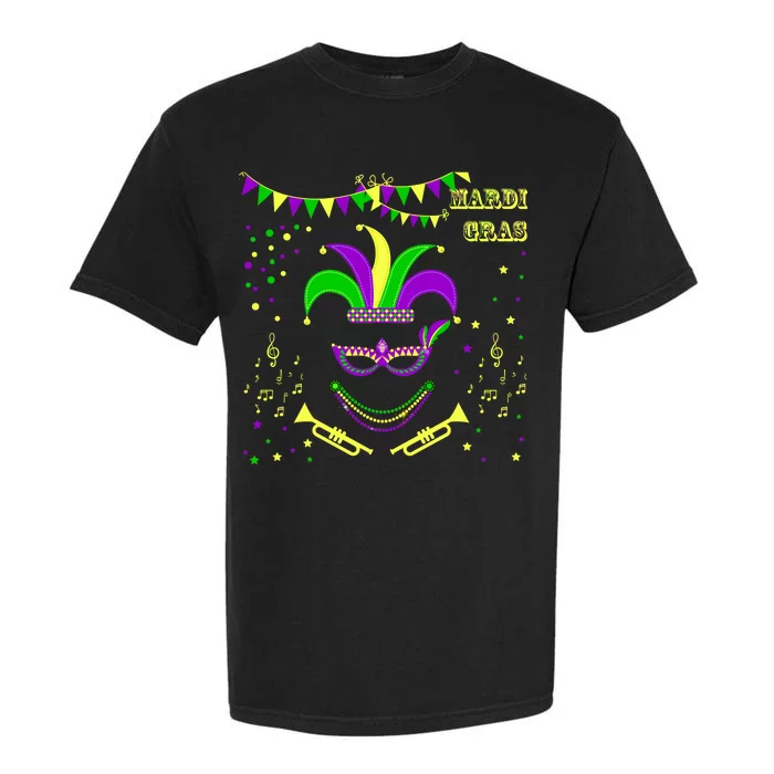 Mardi Gras Emoji Smiley Beads Mask New Orleans Garment-Dyed Heavyweight T-Shirt