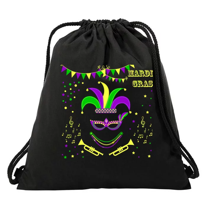 Mardi Gras Emoji Smiley Beads Mask New Orleans Drawstring Bag