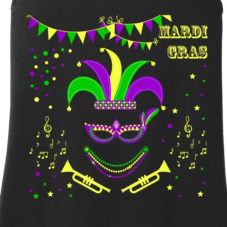 Mardi Gras Emoji Smiley Beads Mask New Orleans Ladies Essential Tank