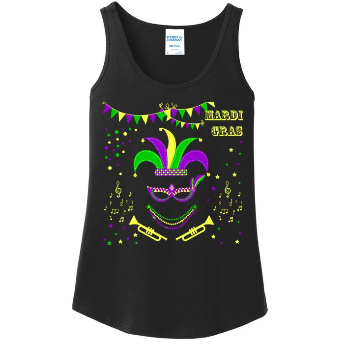 Mardi Gras Emoji Smiley Beads Mask New Orleans Ladies Essential Tank