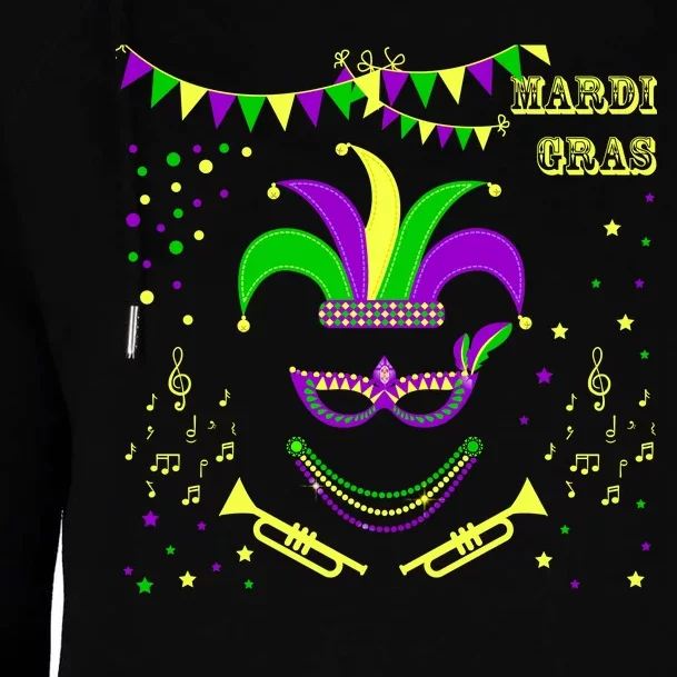 Mardi Gras Emoji Smiley Beads Mask New Orleans Womens Funnel Neck Pullover Hood