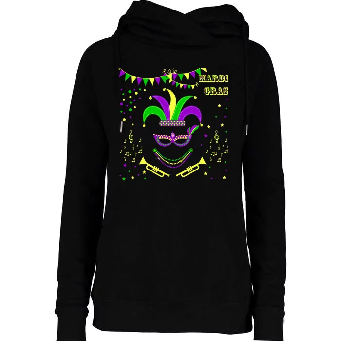 Mardi Gras Emoji Smiley Beads Mask New Orleans Womens Funnel Neck Pullover Hood