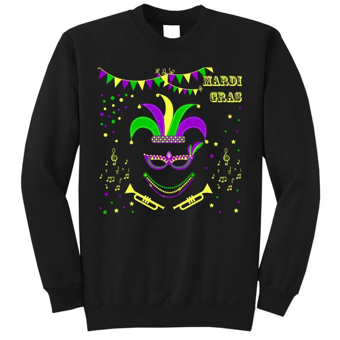 Mardi Gras Emoji Smiley Beads Mask New Orleans Tall Sweatshirt