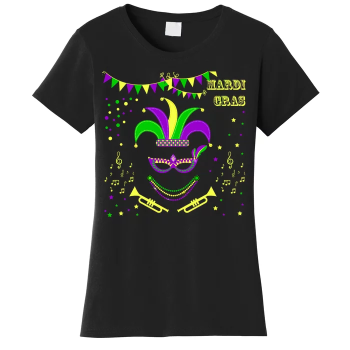 Mardi Gras Emoji Smiley Beads Mask New Orleans Women's T-Shirt