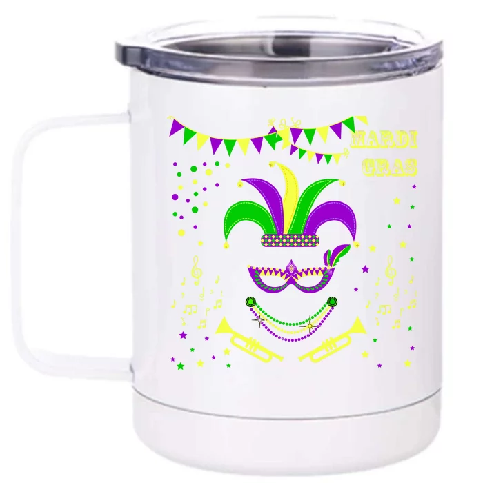 Mardi Gras Emoji Smiley Beads Mask New Orleans Front & Back 12oz Stainless Steel Tumbler Cup