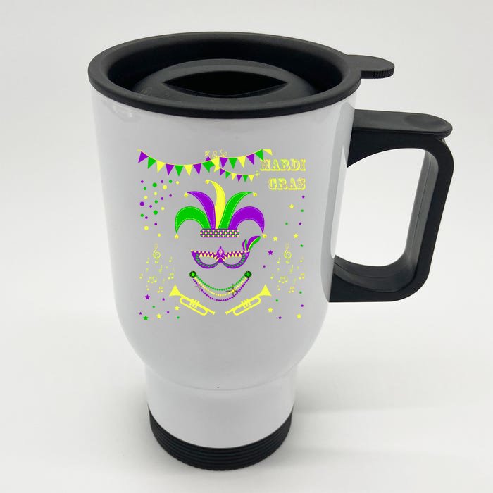 Mardi Gras Emoji Smiley Beads Mask New Orleans Front & Back Stainless Steel Travel Mug