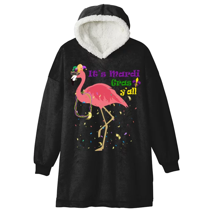 Mardi Gras Flamingo Hooded Wearable Blanket