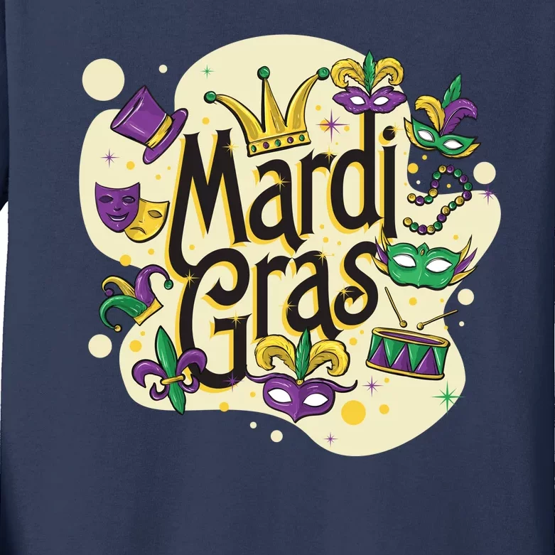 Mardi Gras Flashy Party Kids Long Sleeve Shirt