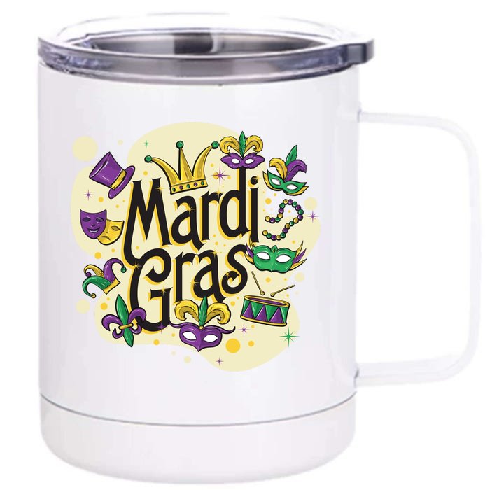 Mardi Gras Flashy Party Front & Back 12oz Stainless Steel Tumbler Cup