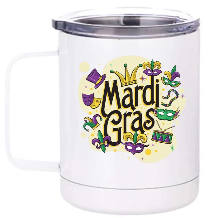 Mardi Gras Flashy Party Front & Back 12oz Stainless Steel Tumbler Cup