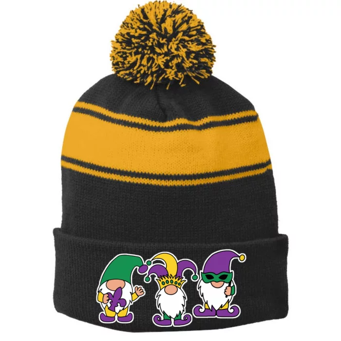 Mardi Gras Gnomes Party Stripe Pom Pom Beanie